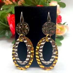 Simona Collini Hammered Dangle Earrings Stainless Steel ~ Mixed Metal